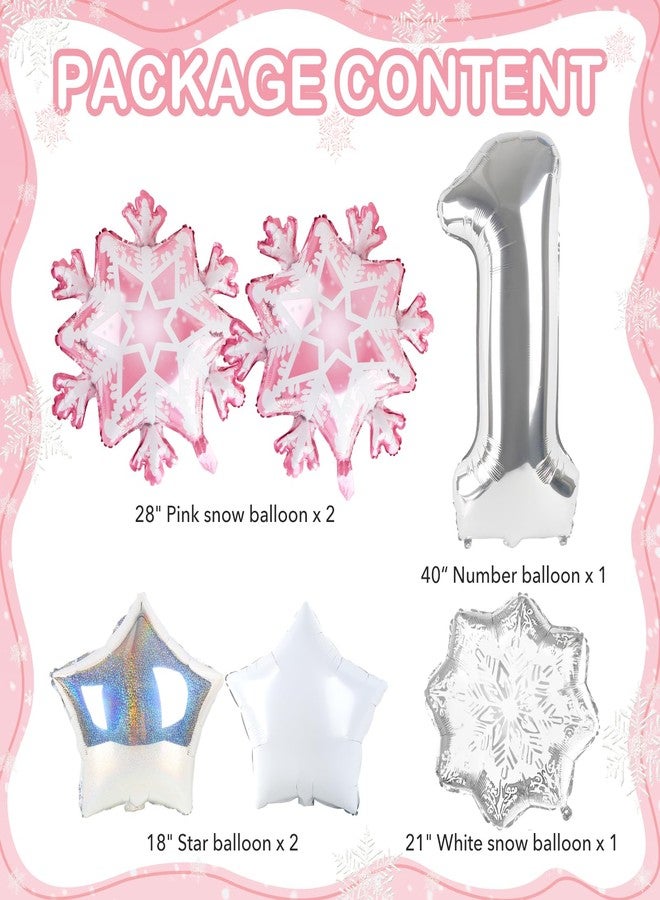 Kriyokiaa Winter Onederland 1st Birthday Party Decorations, 40" Pink One Balloon for First Birthday Decorations Wonderland Snowflake Foil Helium Balloons 1st Girl Party Supplies, Pink - Image 4